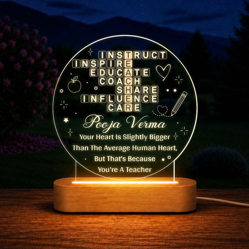 Personalised Teacher Acrylic LED Night Lamp with Wooden Base Teachers Day Gift for Class Teacher Inspirational Gift for Teachers Birthday Gift for Teacher
